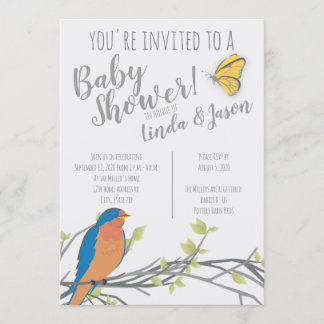 Invitation Baby shower à thème forestier avec Bluebird & Foli