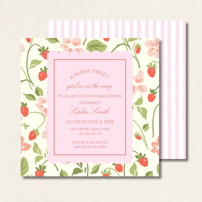 Invitation Baby shower à thème fraise Carré (Créateur téléchargé)