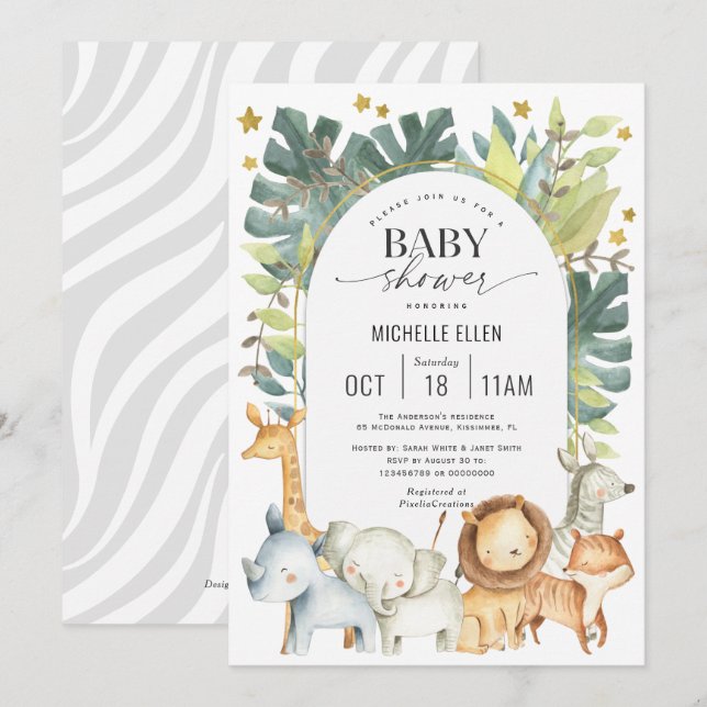 Invitation Baby shower à thème Jungle moderne Safari (Devant / Derrière)