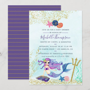 Invitation Baby shower à thème Mermaid aux couleurs tendance