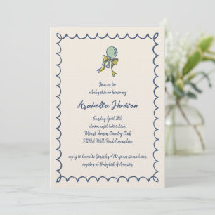 Invitation Baby Shower à thème Navy et Menthe avec hochet et 
