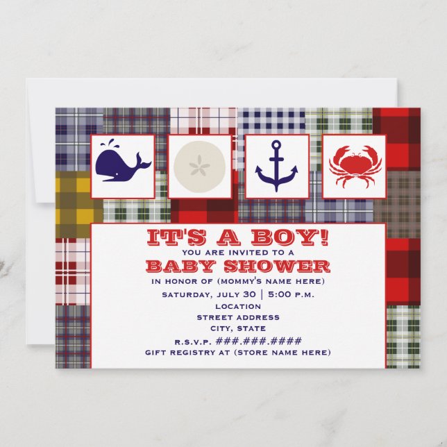 Invitation Baby shower à thème océanique - Plaid (Devant)