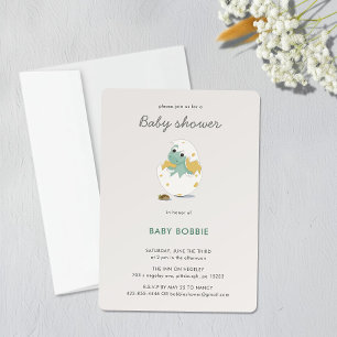Invitation Baby shower à thème personnalisé Green Dino Party