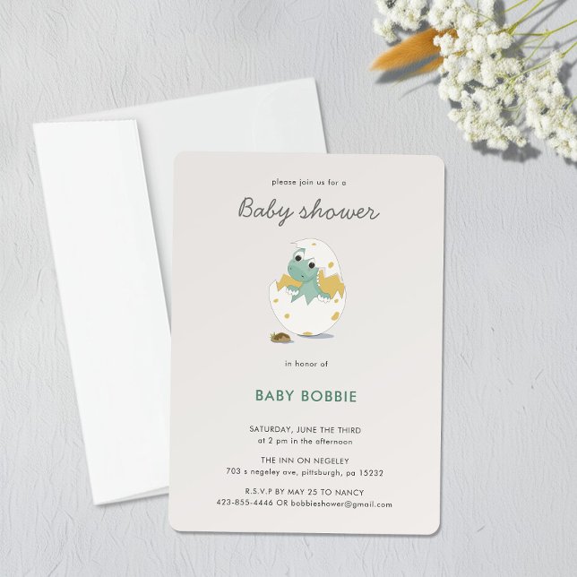 Invitation Baby shower à thème personnalisé Green Dino Party (Créateur téléchargé)