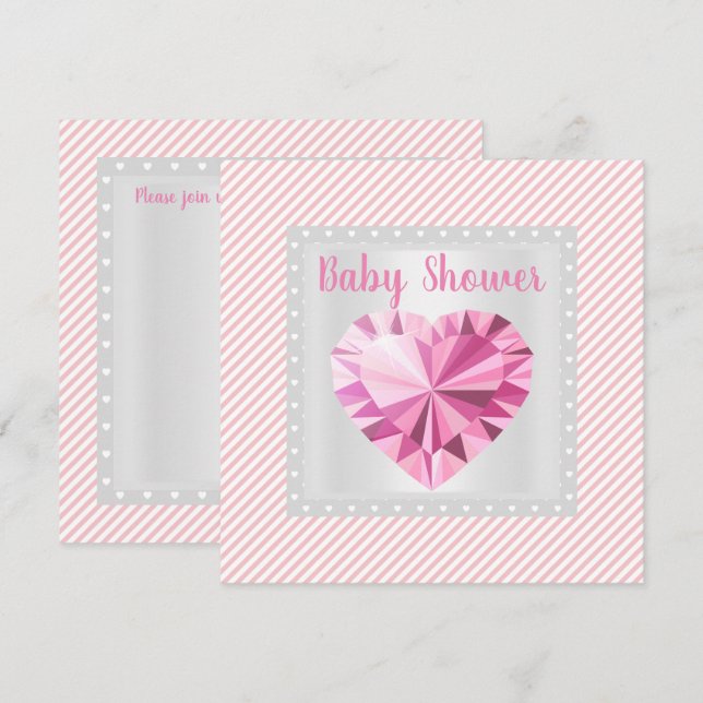 Invitation Baby shower à thème Pink Grey Stripe Princess (Devant / Derrière)