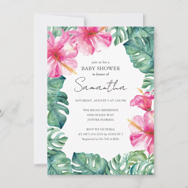 Invitation Baby shower à thème Tropical Luau (Devant)
