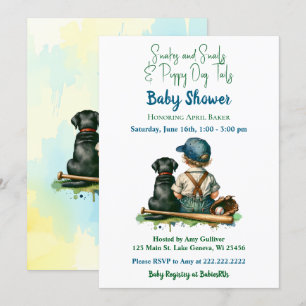 Invitation Baby shower à thème vintage bébé, chien et basebal