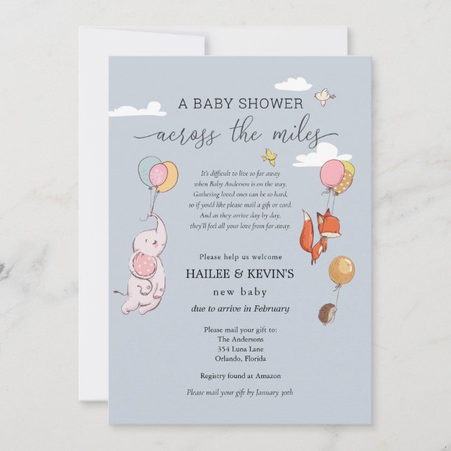 Invitation Baby shower à travers les kilomètres (Devant)