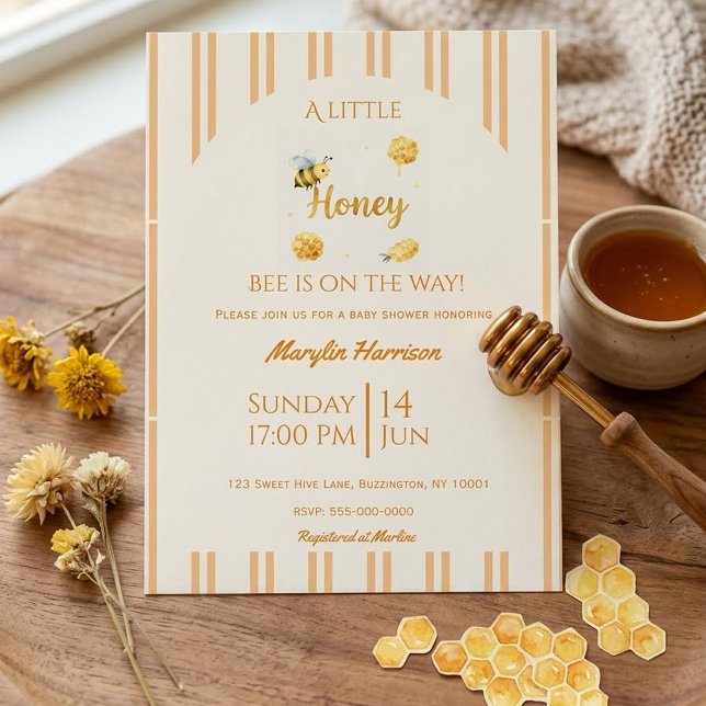 Invitation Baby Shower Abeille, Bourdons Aquarelle (Créateur téléchargé)