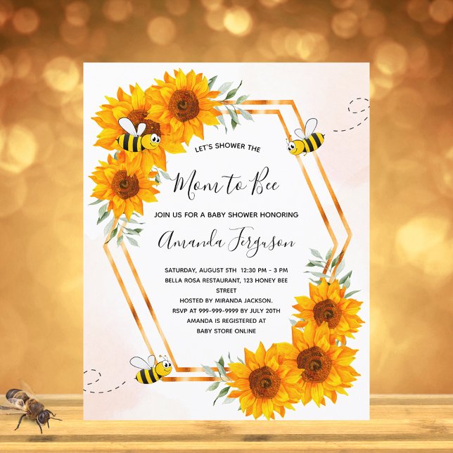 Invitation Baby shower abeille Budget tournesols (Créateur téléchargé)