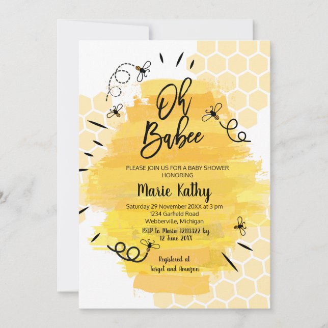 Invitation Baby Shower Abeille Chérie (Devant)