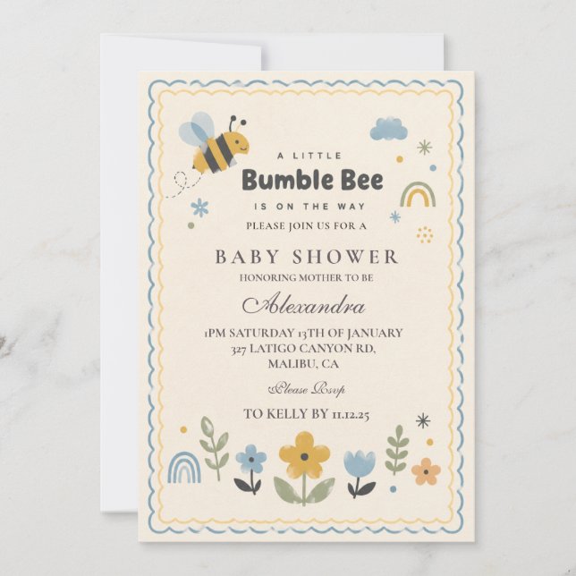 Invitation Baby Shower Abeille Mignonne (Devant)