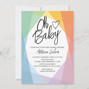 Invitation Baby shower Abstrait arc-en-ciel