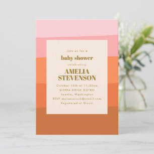 Invitation Baby Shower Abstrait Bandes Rose Orange Bohème