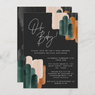Invitation Baby shower abstrait en terre cuite noire