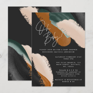 Invitation Baby shower abstrait en terre cuite noire