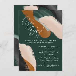 Invitation Baby shower abstrait en terre cuite verte