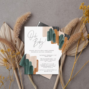 Invitation Baby shower abstrait en terre cuite verte