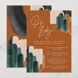 Invitation Baby shower abstrait en terre cuite verte