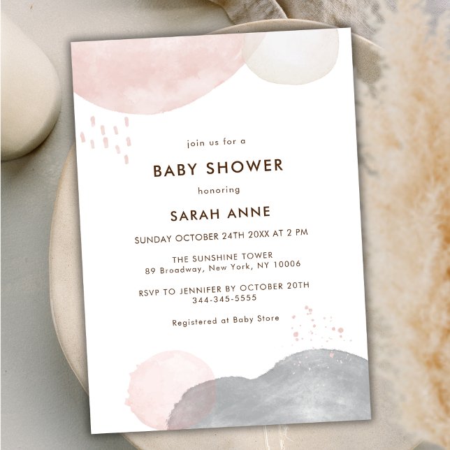 Invitation Baby shower Abstrait minimaliste Boho (Minimalist Boho Watercolor Abstract Baby Shower Invitation)