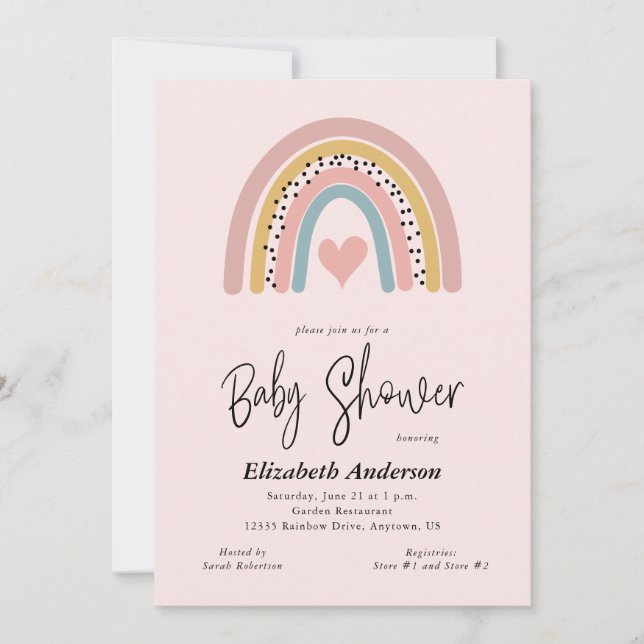 Invitation Baby shower Abstrait Rainbow et Heart Girl (Devant)