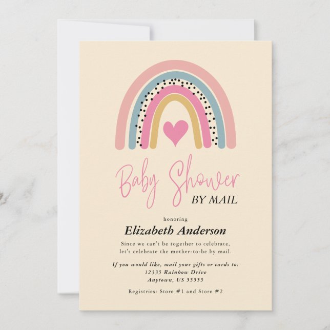 Invitation Baby shower Abstrait Rainbow Heart Girl par courri (Devant)