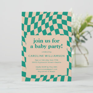 Invitation Baby shower Abstrait Retro Green Checkerboard