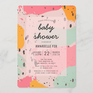 Invitation Baby shower Abstrait rose Turquoise