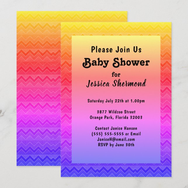 Invitation Baby shower Abstrait tribal Aztec Bright Chevron (Devant / Derrière)