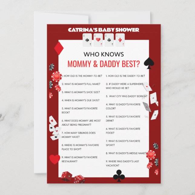Invitation Baby shower Ace Casino - Nom modifiable, 5x7 (Devant)