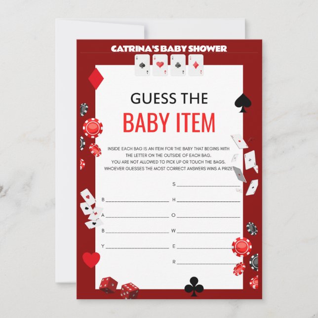Invitation Baby shower Ace Casino - Nom modifiable, 5x7 (Devant)