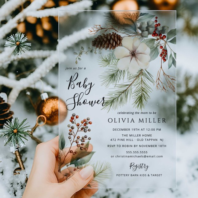 Invitation Baby shower acrylique hiver verdure (Créateur téléchargé)