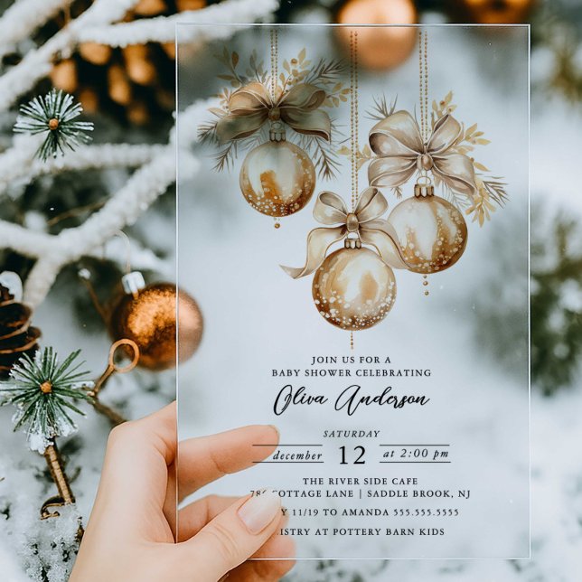 Invitation Baby shower Acrylique Ornement Or (Créateur téléchargé)