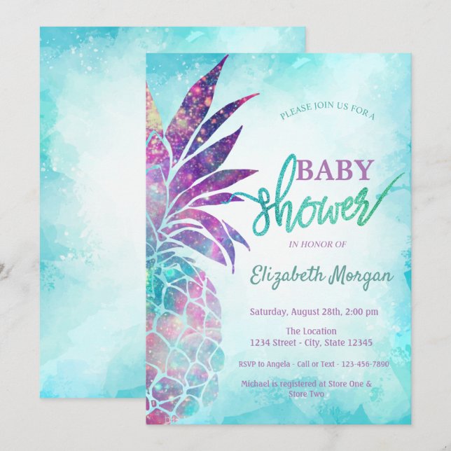 Invitation Baby Shower Adorable au Thème Ananas (Devant / Derrière)