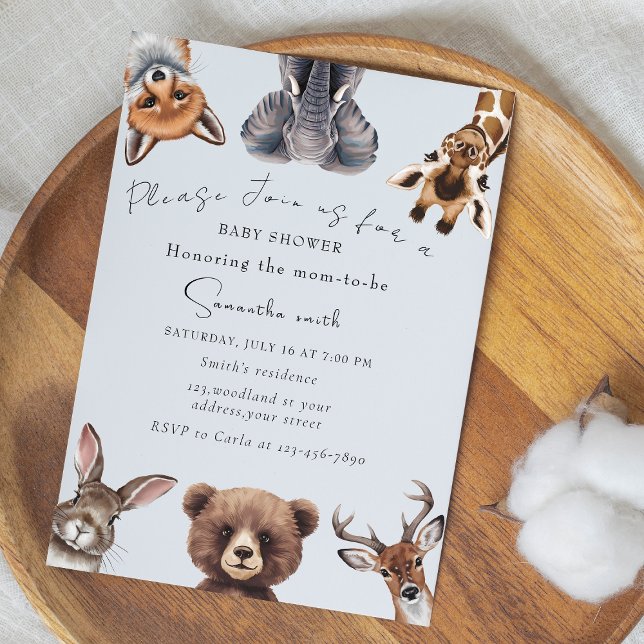 Invitation Baby shower adorable d'animaux de bois (Créateur téléchargé)