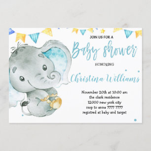 Invitation Baby shower adorable de bébé petit garçon éléphant