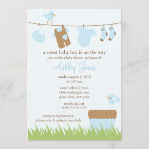 Invitation Baby shower adorable de garçon de corde à  linge