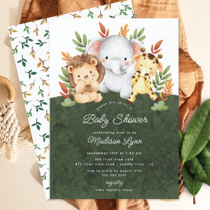 Invitation Baby shower adorable des animaux de la jungle