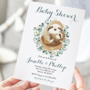 Invitation Baby Shower Adorable Paresseux Eucalyptus Verdure