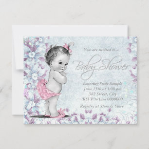 Invitation Baby-Shower Adorable Rose et Violet de Style Rétro