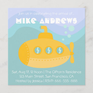 Invitation Baby shower: Adorable sous-marin jaune sous-marin