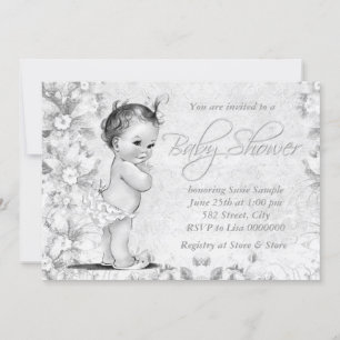 Invitation Baby shower adorable vintage blanc