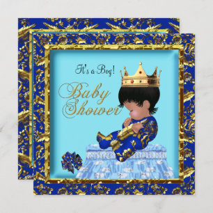 Invitation Baby shower africain américain Blue Gold Boy