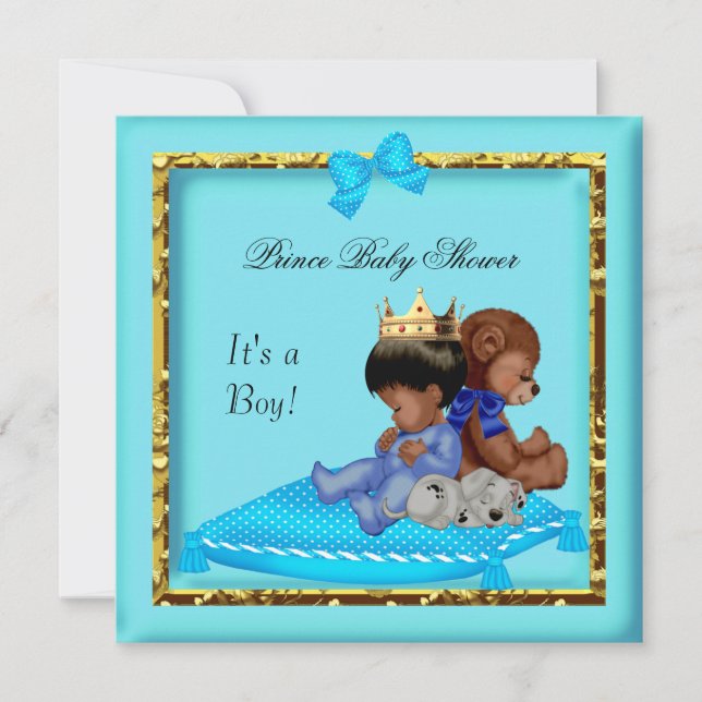 Invitation Baby shower africain américain Blue Gold Boy Princ (Devant)