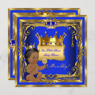 Invitation Baby shower Africain Américain Boy Blue Gold