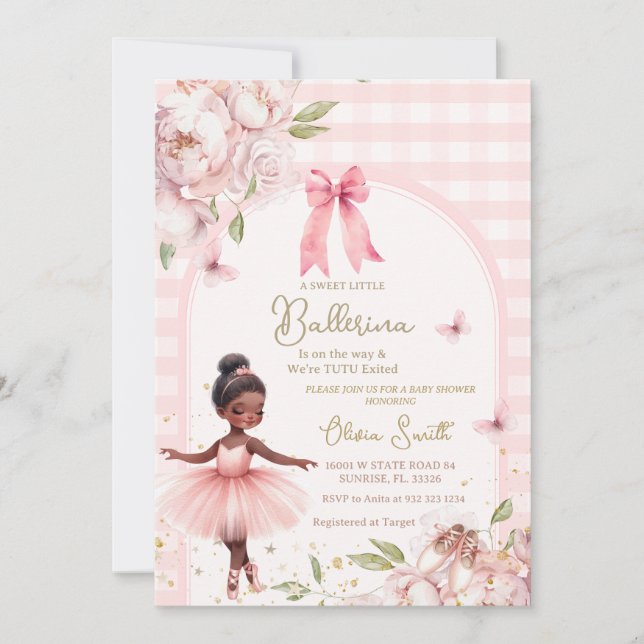 Invitation Baby shower africain Ballerina En vichy Arch (Devant)