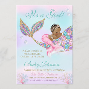 Invitation Baby shower africain Mermaid Parties scintillant