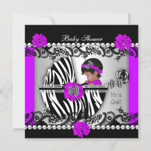 Invitation Baby shower afro-américain Baby Girl Zebra