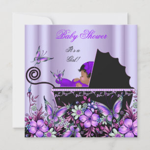 Invitation Baby shower afro-américain bébé fille pourpre