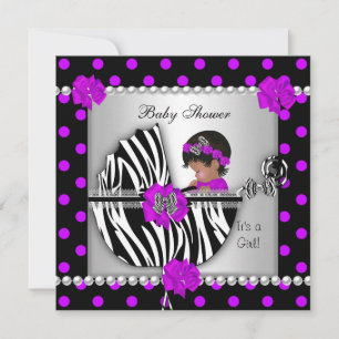 Invitation Baby shower afro-américain bébé fille Zebra Spots